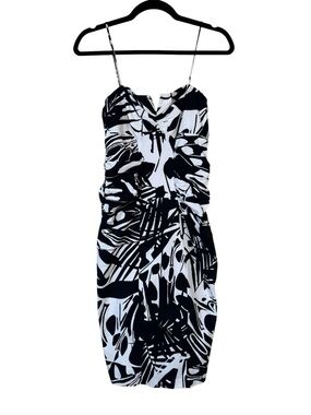 Vintage Cache Black White Floral Ruched Bodycon Dress Womens 4 Mini Cocktail